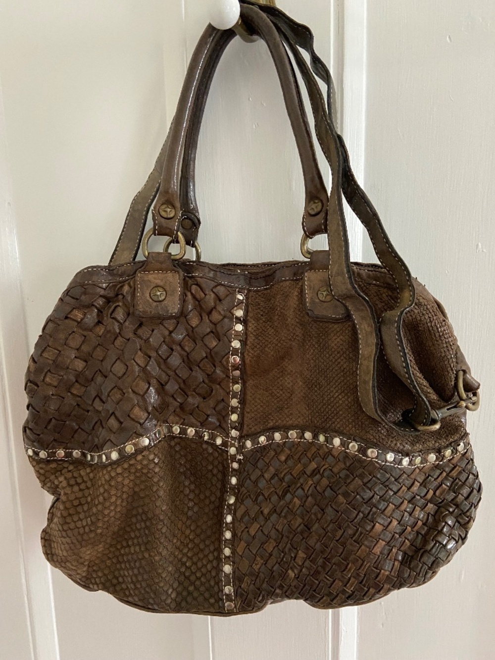 langellotti brown woven leather handbag - very good condition